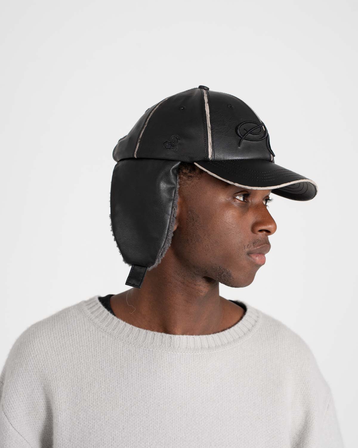 Dog-Ear Cap Black Faux-Leather